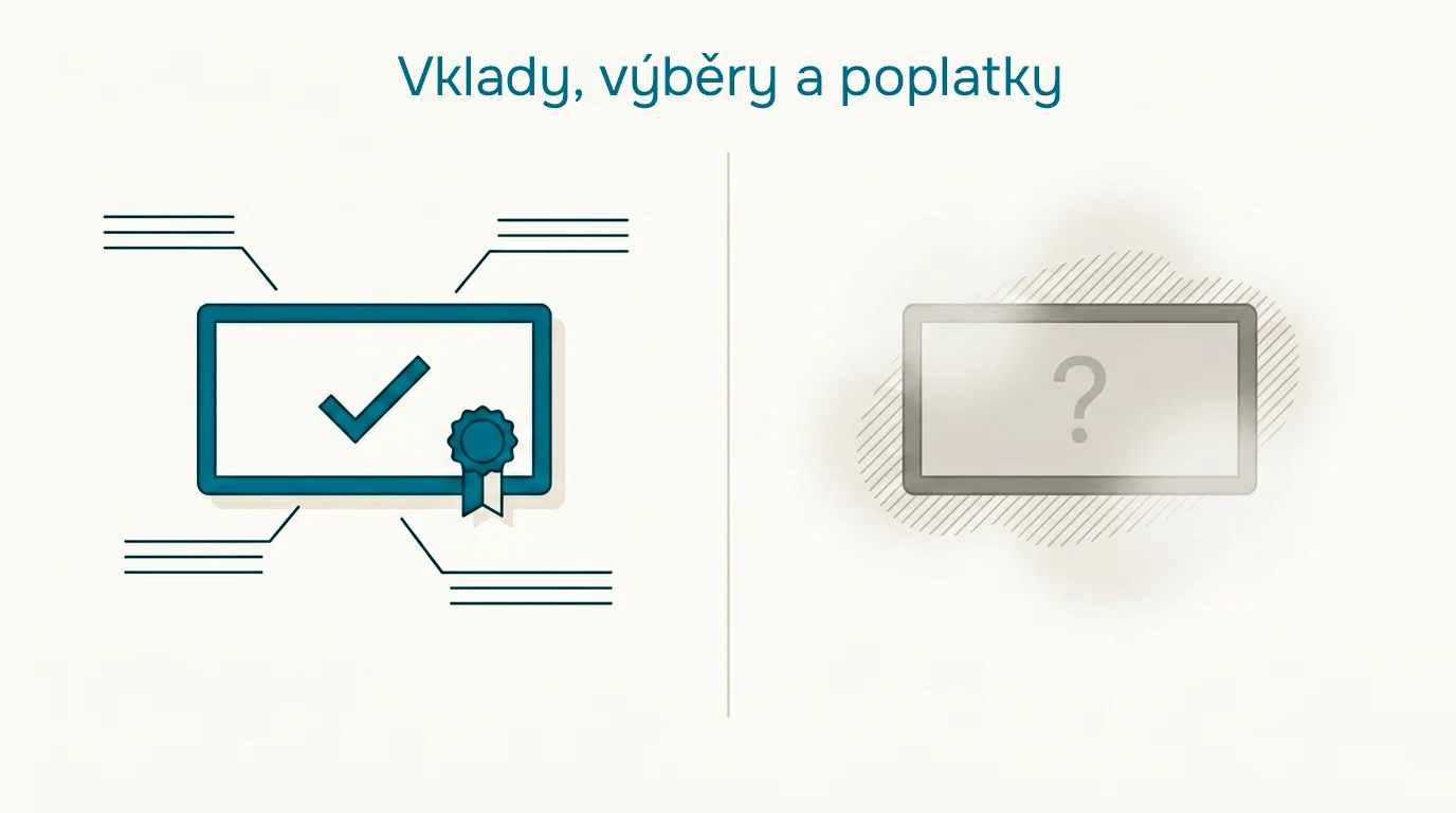 Editorial ilustrace porovnání férového a rizikového casina — symboly licence, transparentnosti a varovných signálů